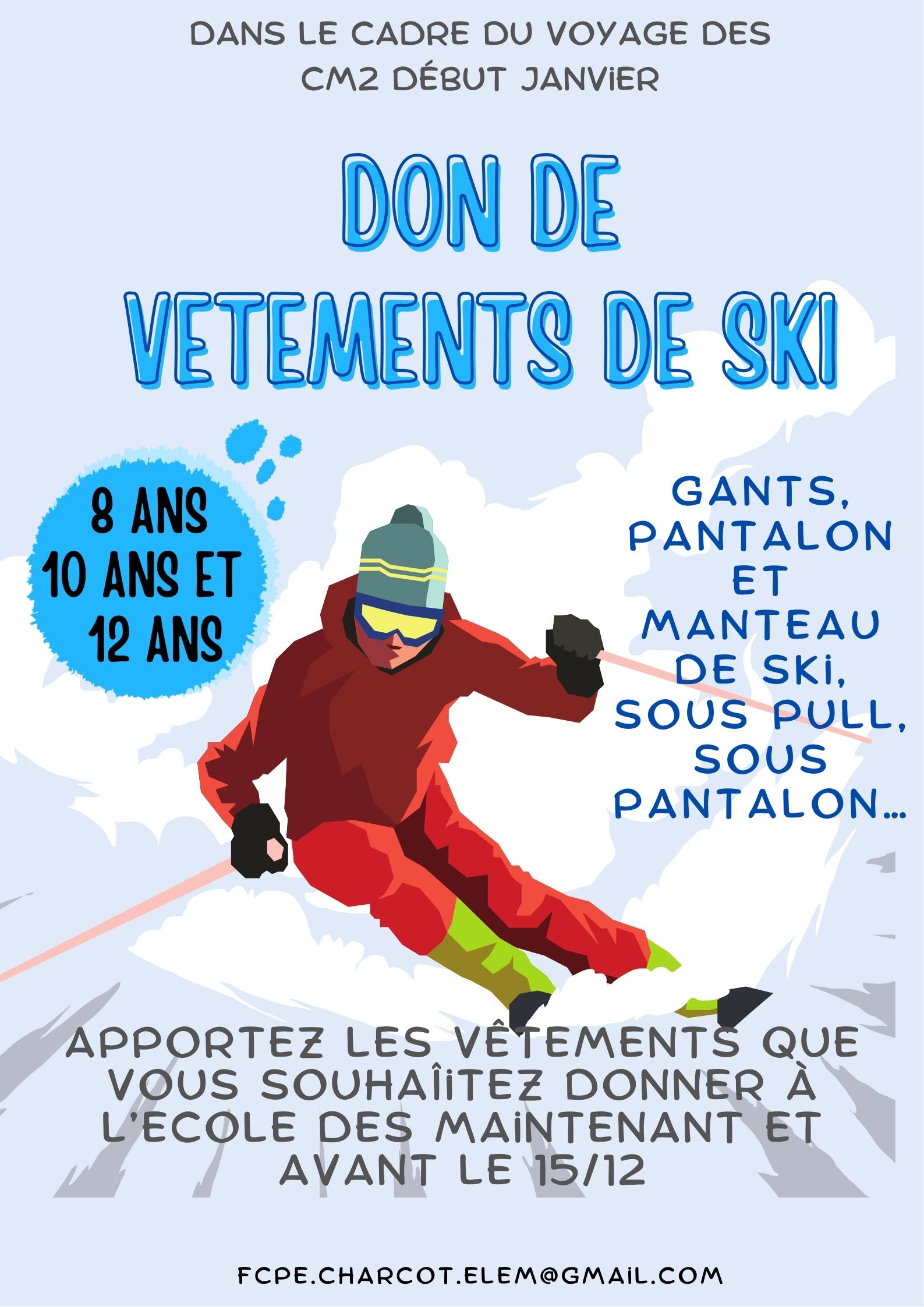 Don de vêtements de ski pour les CM2